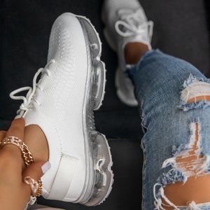 NEW🔥 Lace-Up Stretch Knit Bubble Sneakers Slip-On